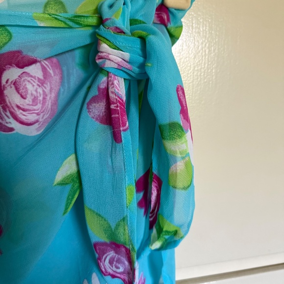 Anne Cole Saks 5th Avenue Floral Wrap Sarong Coverup Size OS Blue Pink - Picture 2 of 8